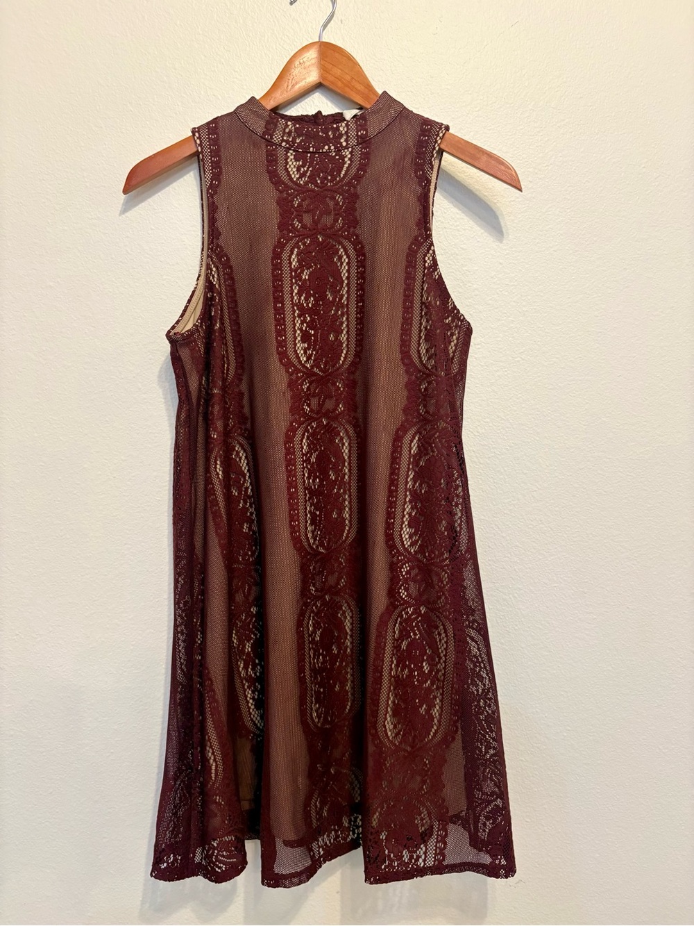⁠Y2K Grunge Fairy / Vampy Burgundy Mock Neck Lace Dress - Size S⁠